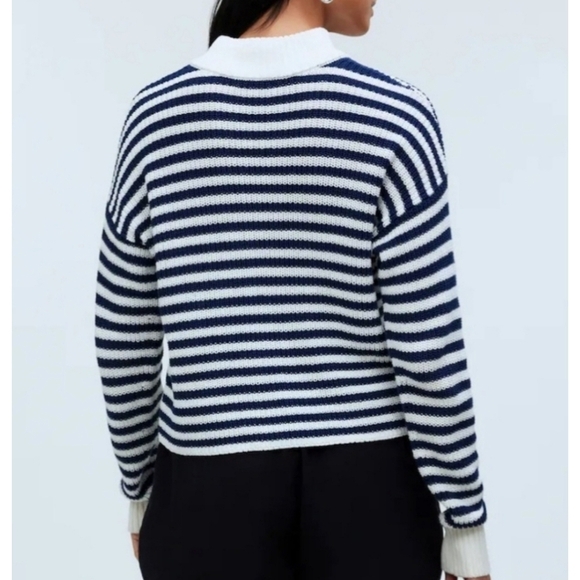 Madewell White And Navy Ribbed Half-Zip Sweater in Stripe - Picture 3 of 12
